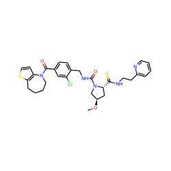 CO[C@@H]1C[C@@H](C(=S)NCCc2ccccn2)N(C(=O)NCc2ccc(C(=O)N3CCCCc4sccc43)cc2Cl)C1 ZINC000028357536