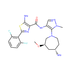 CO[C@@H]1C[C@@H](N)CCN(c2c(NC(=O)c3nc(-c4c(F)cccc4F)sc3N)cnn2C)C1 ZINC000169699356