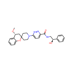 CO[C@@H]1CC2(CCN(c3ccc(C(=O)NC[C@H](O)c4ccccc4)nn3)CC2)Oc2ccccc21 ZINC000045347336