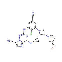 CO[C@@H]1CCN(C2CN(c3cc(C#N)cc(Nc4nc(NC5CC5)c5ncc(C#N)n5n4)c3Cl)C2)C1 ZINC000169711915