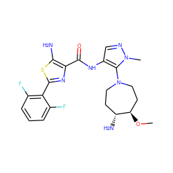 CO[C@@H]1CCN(c2c(NC(=O)c3nc(-c4c(F)cccc4F)sc3N)cnn2C)CC[C@H]1N ZINC000169699348