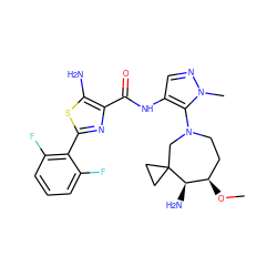 CO[C@@H]1CCN(c2c(NC(=O)c3nc(-c4c(F)cccc4F)sc3N)cnn2C)CC2(CC2)[C@@H]1N ZINC000169699553