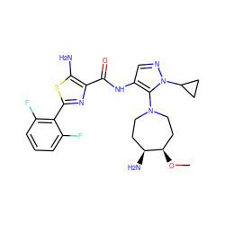 CO[C@@H]1CCN(c2c(NC(=O)c3nc(-c4c(F)cccc4F)sc3N)cnn2C2CC2)CC[C@@H]1N ZINC000169699438