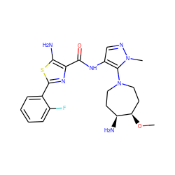 CO[C@@H]1CCN(c2c(NC(=O)c3nc(-c4ccccc4F)sc3N)cnn2C)CC[C@@H]1N ZINC000169699369