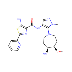 CO[C@@H]1CCN(c2c(NC(=O)c3nc(-c4ccccn4)sc3N)cnn2C)CC[C@@H]1N ZINC000169699362