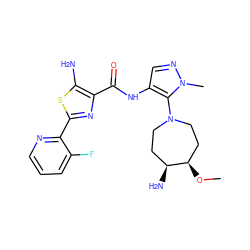 CO[C@@H]1CCN(c2c(NC(=O)c3nc(-c4ncccc4F)sc3N)cnn2C)CC[C@@H]1N ZINC000169699364