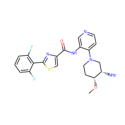 CO[C@@H]1CCN(c2ccncc2NC(=O)c2csc(-c3c(F)cccc3F)n2)C[C@@H]1N ZINC000169240115