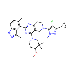 CO[C@@H]1CCN(c2nc(-c3c(C)ccc4[nH]nc(C)c34)nc3c2CN(c2c(Cl)c(C4CC4)nn2C)CC3)CC1(C)C ZINC000149144148