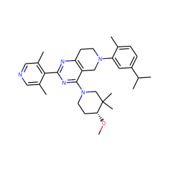 CO[C@@H]1CCN(c2nc(-c3c(C)cncc3C)nc3c2CN(c2cc(C(C)C)ccc2C)CC3)CC1(C)C ZINC000146433115