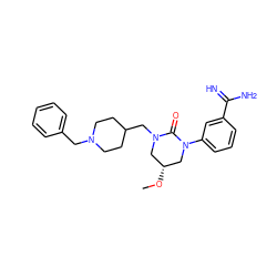 CO[C@@H]1CN(CC2CCN(Cc3ccccc3)CC2)C(=O)N(c2cccc(C(=N)N)c2)C1 ZINC001772622835