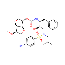 CO[C@@H]1CO[C@@H]2[C@@H](OC(=O)N[C@@H](Cc3ccccc3)[C@H](O)CN(CC(C)C)S(=O)(=O)c3ccc(N)cc3)CO[C@H]12 ZINC000169347528