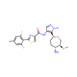 CO[C@@H]1CO[C@H](c2c(NC(=O)c3csc(-c4c(F)cc(C)cc4F)n3)cnn2C)CC[C@H]1N ZINC000221398877