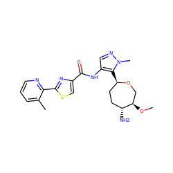 CO[C@@H]1CO[C@H](c2c(NC(=O)c3csc(-c4ncccc4C)n3)cnn2C)CC[C@H]1N ZINC000216890698