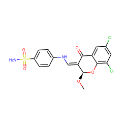 CO[C@@H]1Oc2c(Cl)cc(Cl)cc2C(=O)/C1=C\Nc1ccc(S(N)(=O)=O)cc1 ZINC000653851537