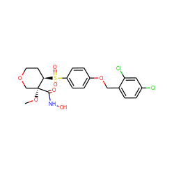 CO[C@]1(C(=O)NO)COCC[C@H]1S(=O)(=O)c1ccc(OCc2ccc(Cl)cc2Cl)cc1 ZINC000028352741