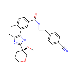 CO[C@]1(c2nc(C)c(-c3cc(C(=O)N4CC(c5ccc(C#N)cc5)C4)ccc3C)[nH]2)CCCOC1 ZINC001772623288