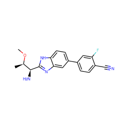 CO[C@H](C)[C@H](N)c1nc2cc(-c3ccc(C#N)c(F)c3)ccc2[nH]1 ZINC000143685609