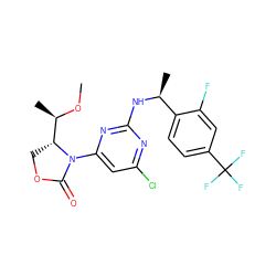 CO[C@H](C)[C@H]1COC(=O)N1c1cc(Cl)nc(N[C@@H](C)c2ccc(C(F)(F)F)cc2F)n1 ZINC000221908860