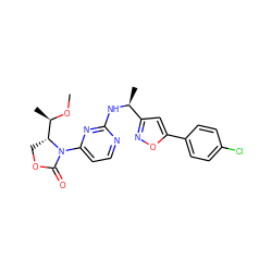 CO[C@H](C)[C@H]1COC(=O)N1c1ccnc(N[C@@H](C)c2cc(-c3ccc(Cl)cc3)on2)n1 ZINC000221909275