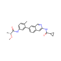 CO[C@H](C)C(=O)Nc1ccc(C)c(-c2ccc3cc(NC(=O)C4CC4)ncc3c2)c1 ZINC000144308760