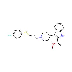 CO[C@H](C)c1[nH]c2ccccc2c1C1CCN(CCCSc2ccc(F)cc2)CC1 ZINC000299834210