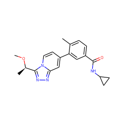 CO[C@H](C)c1nnc2cc(-c3cc(C(=O)NC4CC4)ccc3C)ccn12 ZINC000084742106