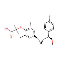 CO[C@H](c1ccc(Br)cc1)[C@H]1C[C@H]1c1cc(C)c(OC(C)(C)C(=O)O)c(C)c1 ZINC000103228963