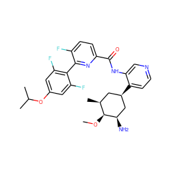 CO[C@H]1[C@@H](C)C[C@@H](c2ccncc2NC(=O)c2ccc(F)c(-c3c(F)cc(OC(C)C)cc3F)n2)C[C@H]1N ZINC000261096011