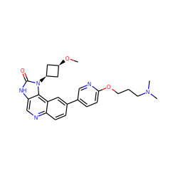 CO[C@H]1C[C@@H](n2c(=O)[nH]c3cnc4ccc(-c5ccc(OCCCN(C)C)nc5)cc4c32)C1 ZINC001772592200