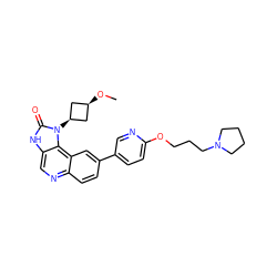 CO[C@H]1C[C@@H](n2c(=O)[nH]c3cnc4ccc(-c5ccc(OCCCN6CCCC6)nc5)cc4c32)C1 ZINC001772612657