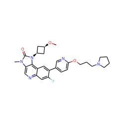 CO[C@H]1C[C@@H](n2c(=O)n(C)c3cnc4cc(F)c(-c5ccc(OCCCN6CCCC6)nc5)cc4c32)C1 ZINC001772630465