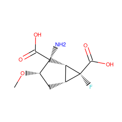 CO[C@H]1C[C@@H]2[C@H]([C@]1(N)C(=O)O)[C@@]2(F)C(=O)O ZINC000013582254