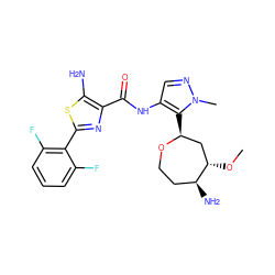 CO[C@H]1C[C@H](c2c(NC(=O)c3nc(-c4c(F)cccc4F)sc3N)cnn2C)OCC[C@@H]1N ZINC000221390694