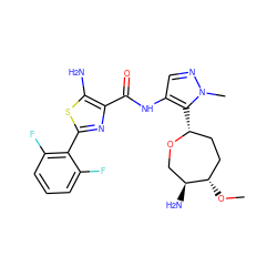 CO[C@H]1CC[C@@H](c2c(NC(=O)c3nc(-c4c(F)cccc4F)sc3N)cnn2C)OC[C@@H]1N ZINC000221400004