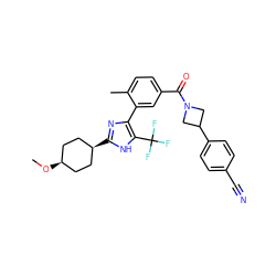 CO[C@H]1CC[C@@H](c2nc(-c3cc(C(=O)N4CC(c5ccc(C#N)cc5)C4)ccc3C)c(C(F)(F)F)[nH]2)CC1 ZINC001772612596