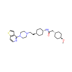 CO[C@H]1CC[C@H](CC(=O)N[C@H]2CC[C@H](CCN3CCN(c4nccc5sccc45)CC3)CC2)CC1 ZINC000261102797