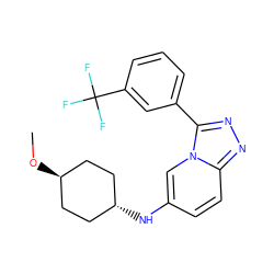 CO[C@H]1CC[C@H](Nc2ccc3nnc(-c4cccc(C(F)(F)F)c4)n3c2)CC1 ZINC001772642543