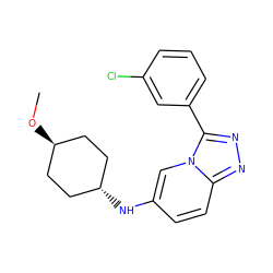 CO[C@H]1CC[C@H](Nc2ccc3nnc(-c4cccc(Cl)c4)n3c2)CC1 ZINC001772582731