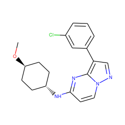 CO[C@H]1CC[C@H](Nc2ccn3ncc(-c4cccc(Cl)c4)c3n2)CC1 ZINC000299824914