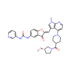 CO[C@H]1CCN(C(=O)C2CCN(c3ccnc4c3c(/C=C3\Oc5ccc(NC(=O)Nc6cccnc6)cc5C3=O)cn4C)CC2)C1 ZINC000049792439