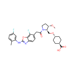 CO[C@H]1CCN(C(=O)Cc2ccc3nc(Nc4cc(F)ccc4C)oc3c2F)[C@@H]1CO[C@H]1CC[C@H](C(=O)O)CC1 ZINC000261088797