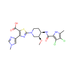 CO[C@H]1CN(c2nc(-c3cn(C)cn3)c(C(=O)O)s2)CC[C@H]1NC(=O)c1[nH]c(C)c(Cl)c1Cl ZINC000059130170