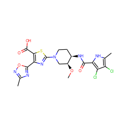 CO[C@H]1CN(c2nc(-c3nc(C)no3)c(C(=O)O)s2)CC[C@H]1NC(=O)c1[nH]c(C)c(Cl)c1Cl ZINC000201039346