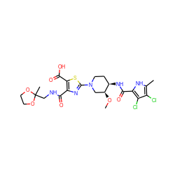 CO[C@H]1CN(c2nc(C(=O)NCC3(C)OCCO3)c(C(=O)O)s2)CC[C@H]1NC(=O)c1[nH]c(C)c(Cl)c1Cl ZINC000299834822