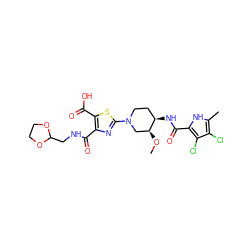 CO[C@H]1CN(c2nc(C(=O)NCC3OCCO3)c(C(=O)O)s2)CC[C@H]1NC(=O)c1[nH]c(C)c(Cl)c1Cl ZINC000139953097