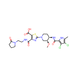 CO[C@H]1CN(c2nc(C(=O)NCCN3CCCC3=O)c(C(=O)O)s2)CC[C@H]1NC(=O)c1[nH]c(C)c(Cl)c1Cl ZINC000299832509