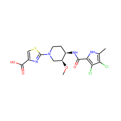 CO[C@H]1CN(c2nc(C(=O)O)cs2)CC[C@H]1NC(=O)c1[nH]c(C)c(Cl)c1Cl ZINC000224127175