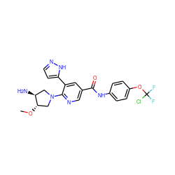 CO[C@H]1CN(c2ncc(C(=O)Nc3ccc(OC(F)(F)Cl)cc3)cc2-c2ccn[nH]2)C[C@@H]1N ZINC000224435321