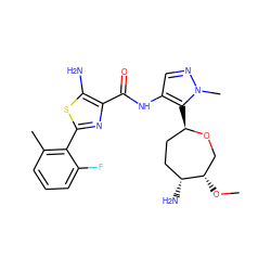 CO[C@H]1CO[C@H](c2c(NC(=O)c3nc(-c4c(C)cccc4F)sc3N)cnn2C)CC[C@H]1N ZINC000216888260