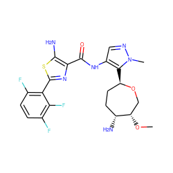 CO[C@H]1CO[C@H](c2c(NC(=O)c3nc(-c4c(F)ccc(F)c4F)sc3N)cnn2C)CC[C@H]1N ZINC000216887859